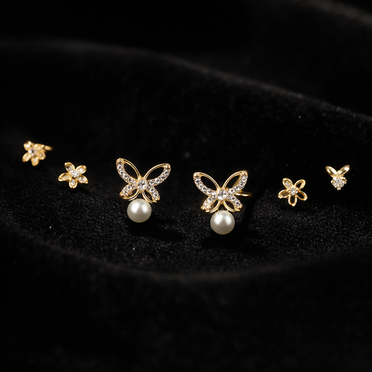 Ensemble Boucles xuping Papillon Élégance Noire – Plaqué Or & Perle