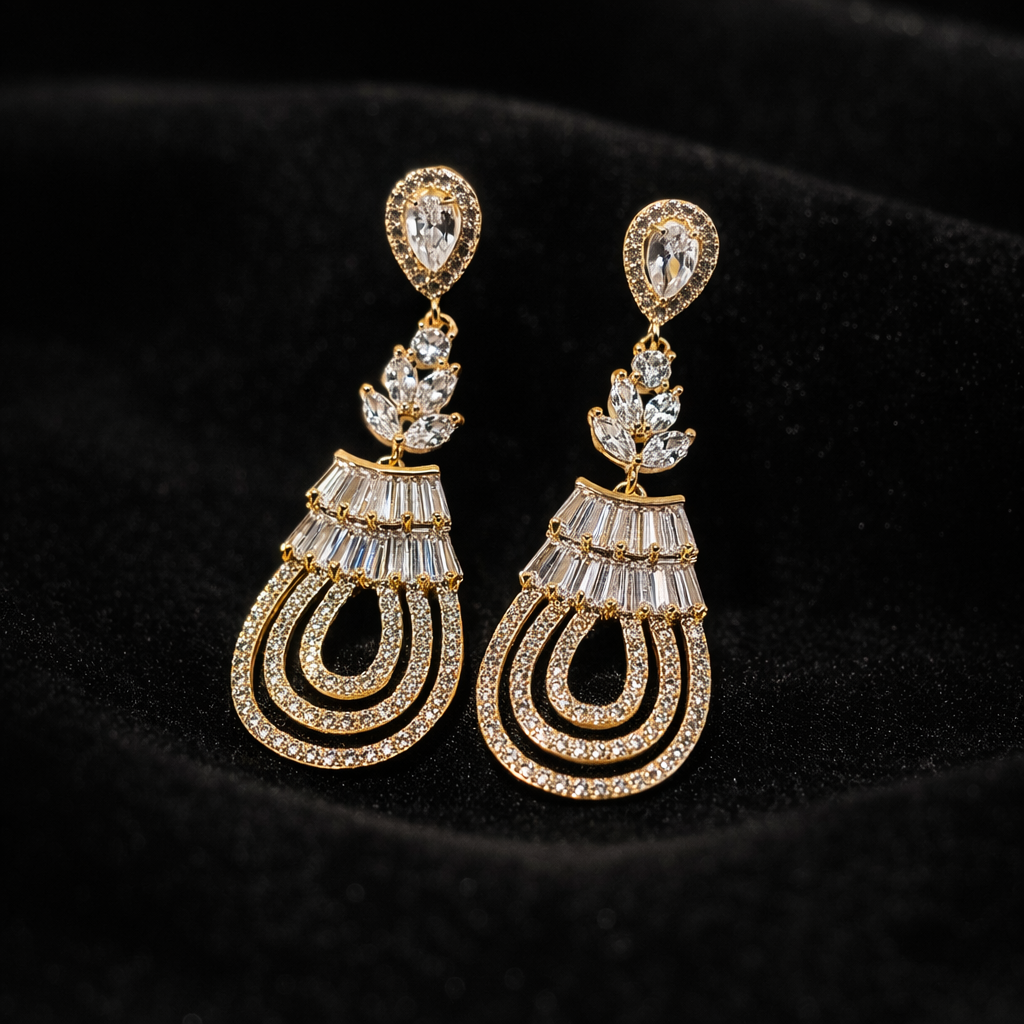 Boucles d’Oreilles Impériale Éclat – Plaqué Or & Cristaux Zircon