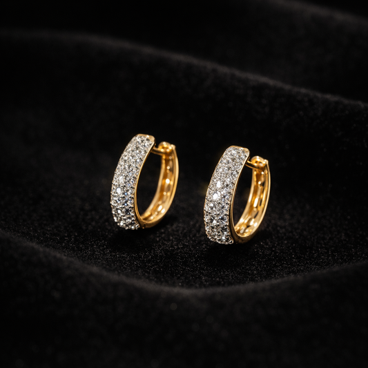 Boucles d’Oreilles Éclat Prestige – Doré & Zircon Pavé xuping plaque or