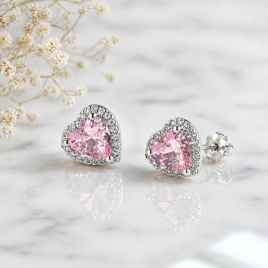Boucles d’Oreilles Argent Cœur Rose Éclatant – Zircon Romantique Luxe