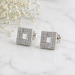 Boucles d’Oreilles Argent Carré Géométrique – Zircon Élégance Moderne