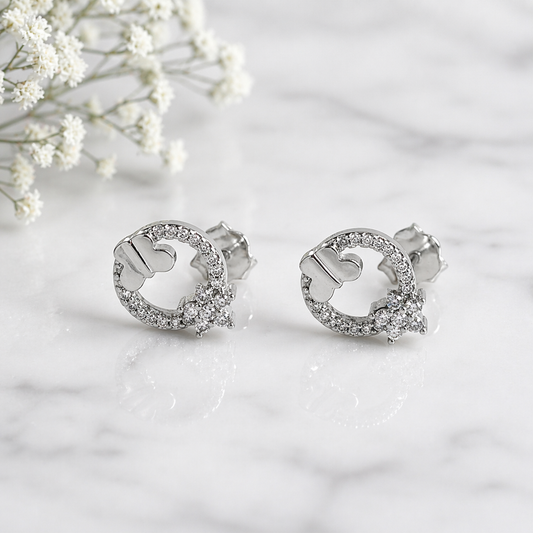 Boucles d’Oreilles Argent Cercle Amour – Cœur & Zircon Élégance