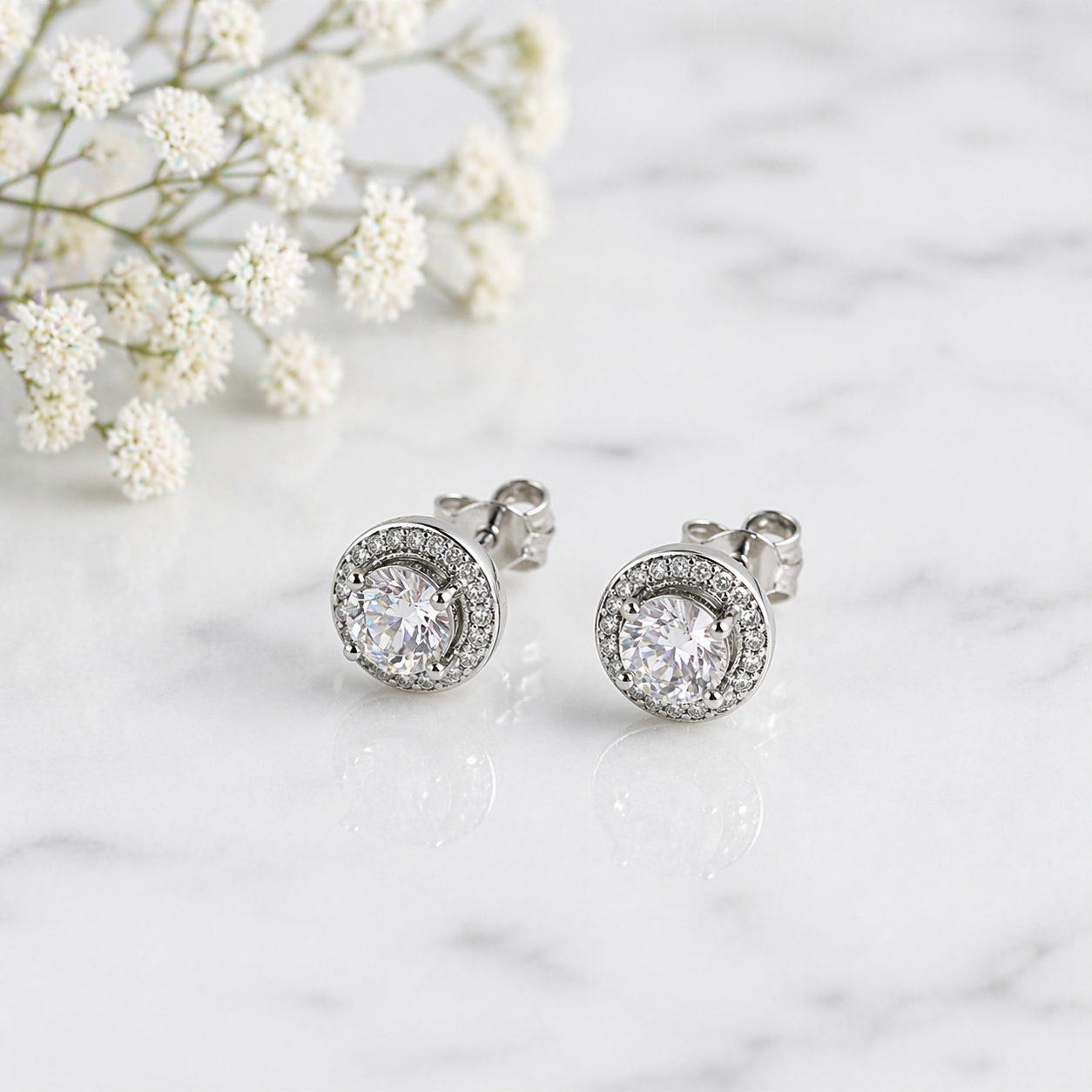 Boucles d’Oreilles Argent Zircon Halo Élégance Intemporelle
