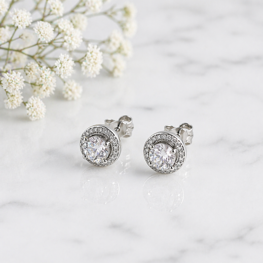 Boucles d’Oreilles Argent Zircon Halo Élégance Intemporelle