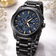 Montre Homme Chronographe Noir & Bleu – Style Luxe Moderne