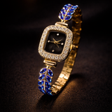 Montre Femme Cristal Bleu Royal – Élégance Bijou Dorée