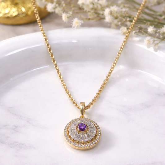Collier Doré Médaillon Élégance – Cristaux & Pierre Violette xuping