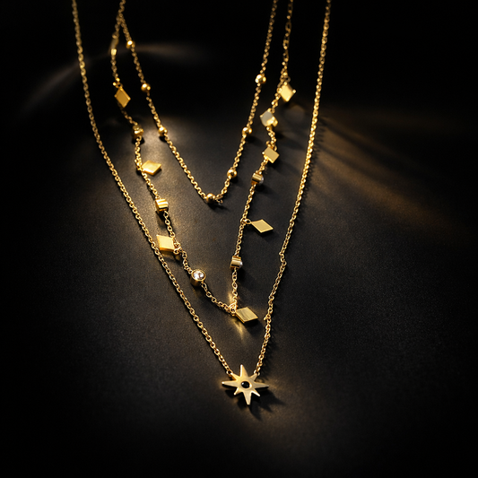 Collier Doré Multi-Rangs Étoile & Charms – Style Chic Moderne