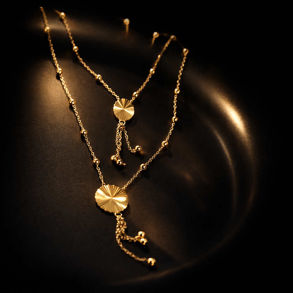 Collier Doré Double Médaillon Soleil – Élégance Multi-Rangs
