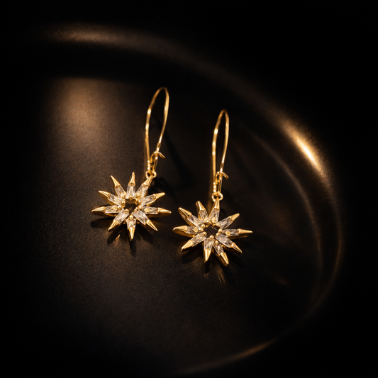 Boucles d’Oreilles Étoile Dorée – Cristaux Scintillants