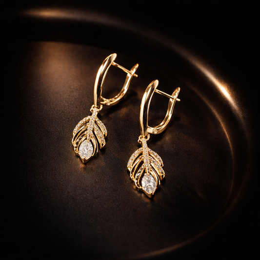 Boucles d’Oreilles Dorées Feuille Cristal – Élégance Raffinée xuping
