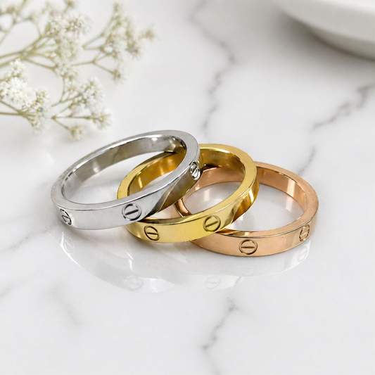Lot de Bagues en Acier Inoxydable – Trio Doré, Argenté & Or Rose