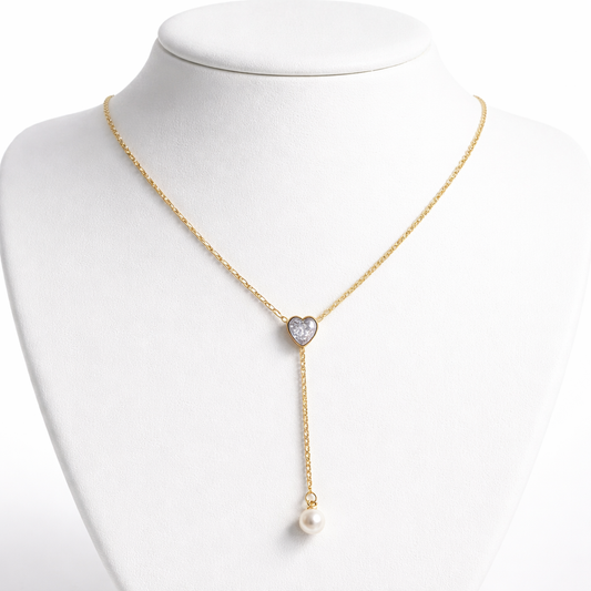 Collier Doré Élégant Cœur Cristal & Perle – Style Chic et Féminin