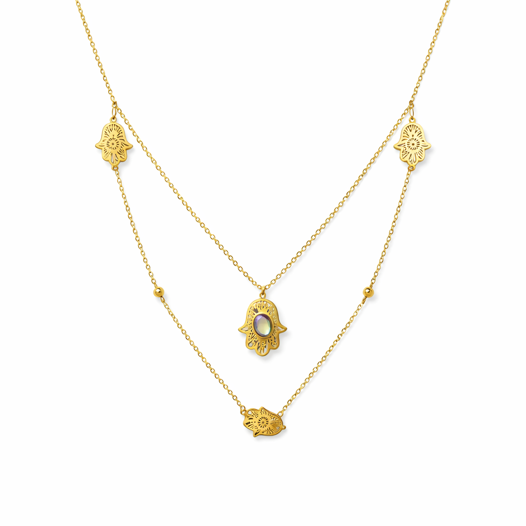 Collier Double Main de Fatma Dorée – Élégance Mystique & Raffinement