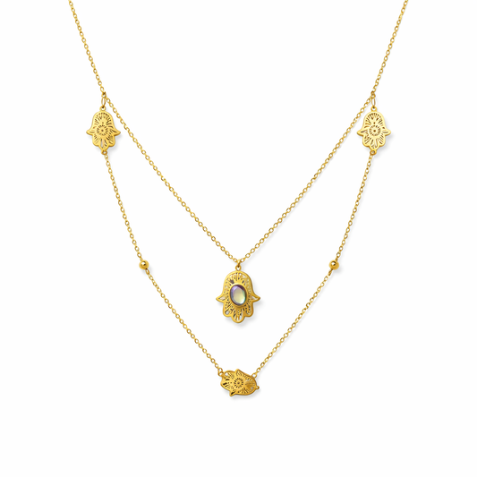 Collier Double Main de Fatma Dorée – Élégance Mystique & Raffinement