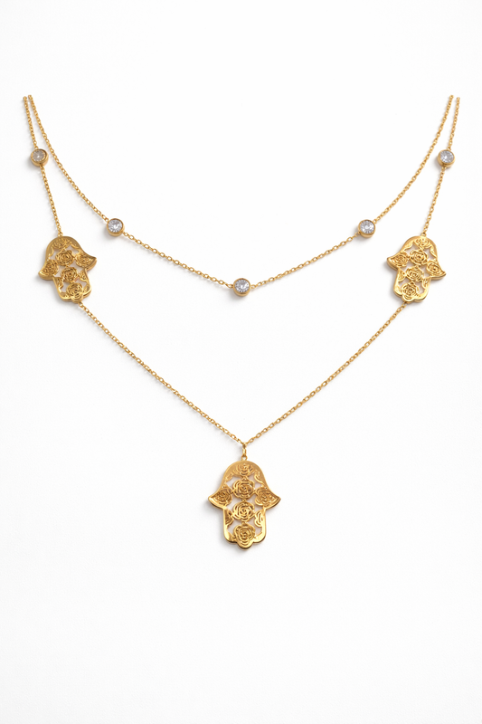 Collier Doubleet boucle  Chaîne Hamsa Doré – Élégance & Protection
