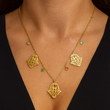 Collier Doré Main de Fatma & Pierres Colorées