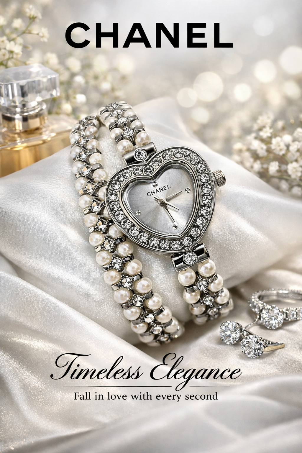 Montre Femme Élégance Cœur Perlé – Style Luxe Intemporel