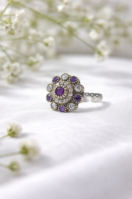 Bague Antiques Impériales en Argent & Bronze – Pierres de Couleur