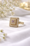Bague Antique Carrée en Argent & Bronze – Cristaux et Pierres Violettes