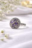 Bague Antique Ronde en Argent & Bronze – Pierres Violettes et Cristaux