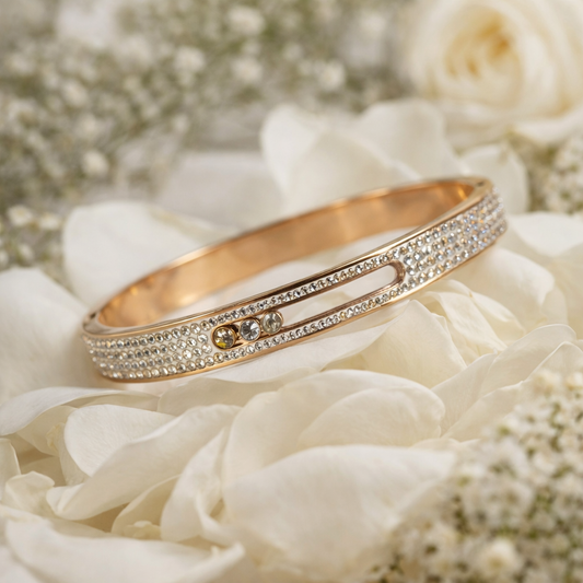 Bracelet Jonc Rose Gold Éclat – Cristaux & Pierres Jaunes