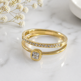 Bague Double Anneau en Acier Doré avec Zircons – Élégance Moderne