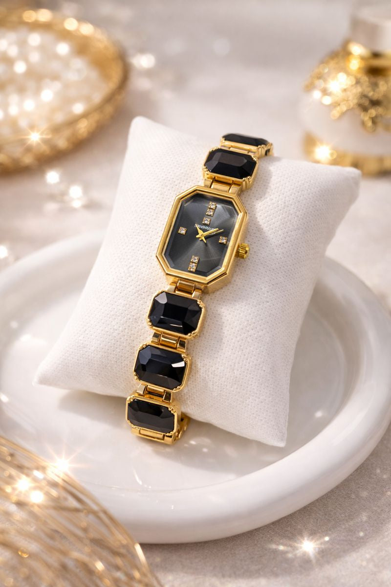 Montre Femme Bijou Dorée à Pierres Élégantes – Cadran Octogonal Chic