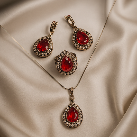 Parure en bronze et argent – Élégance royale aux pierres rouges