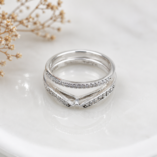 Bague Double Élégance en Argent – Design Chic avec Cristaux