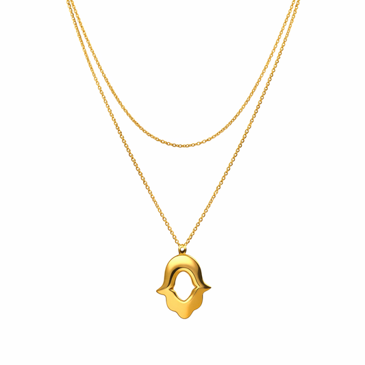Collier Double Chaîne Doré avec Pendentif Main Élégante – Style Minimaliste Luxe