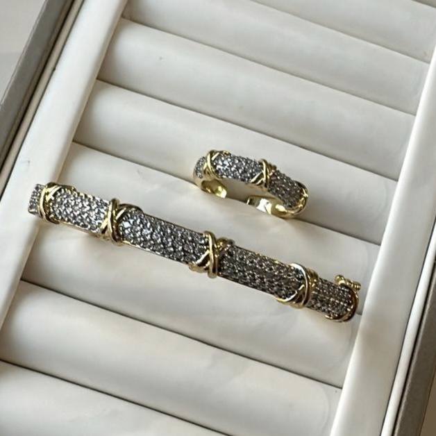 Ensemble Luxe Cristal Doré – Bracelet & Bague en Acier Inoxydable