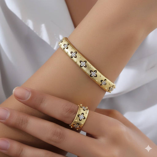 Ensemble Élégance Bicolore – Bague & Bracelet Pavé Cristaux