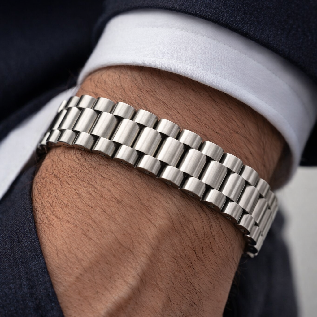 Gourmette Homme Classique en Acier Inoxydable – Bracelet Maille Large Argentée