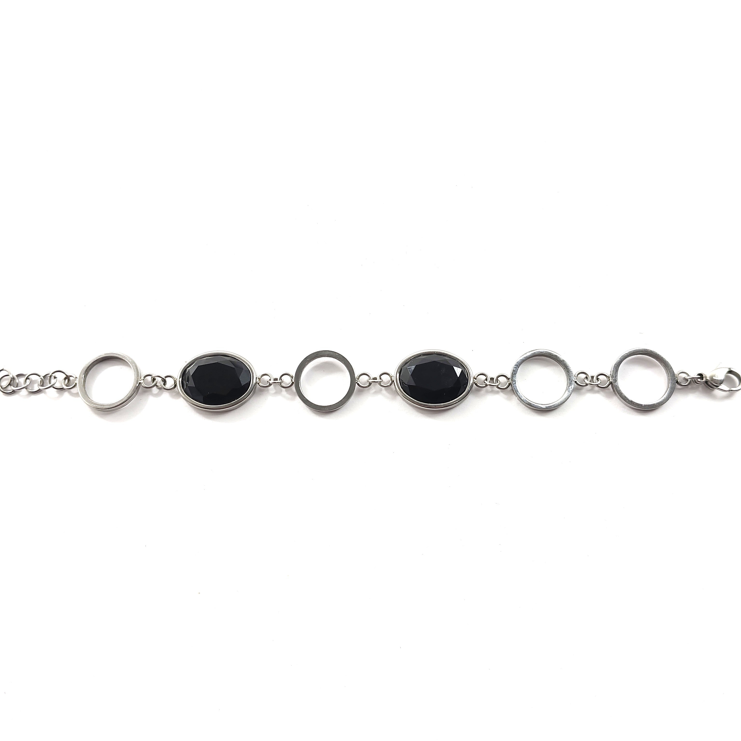 Gourmette Cercle & Ovales Noir en Acier Inoxydable