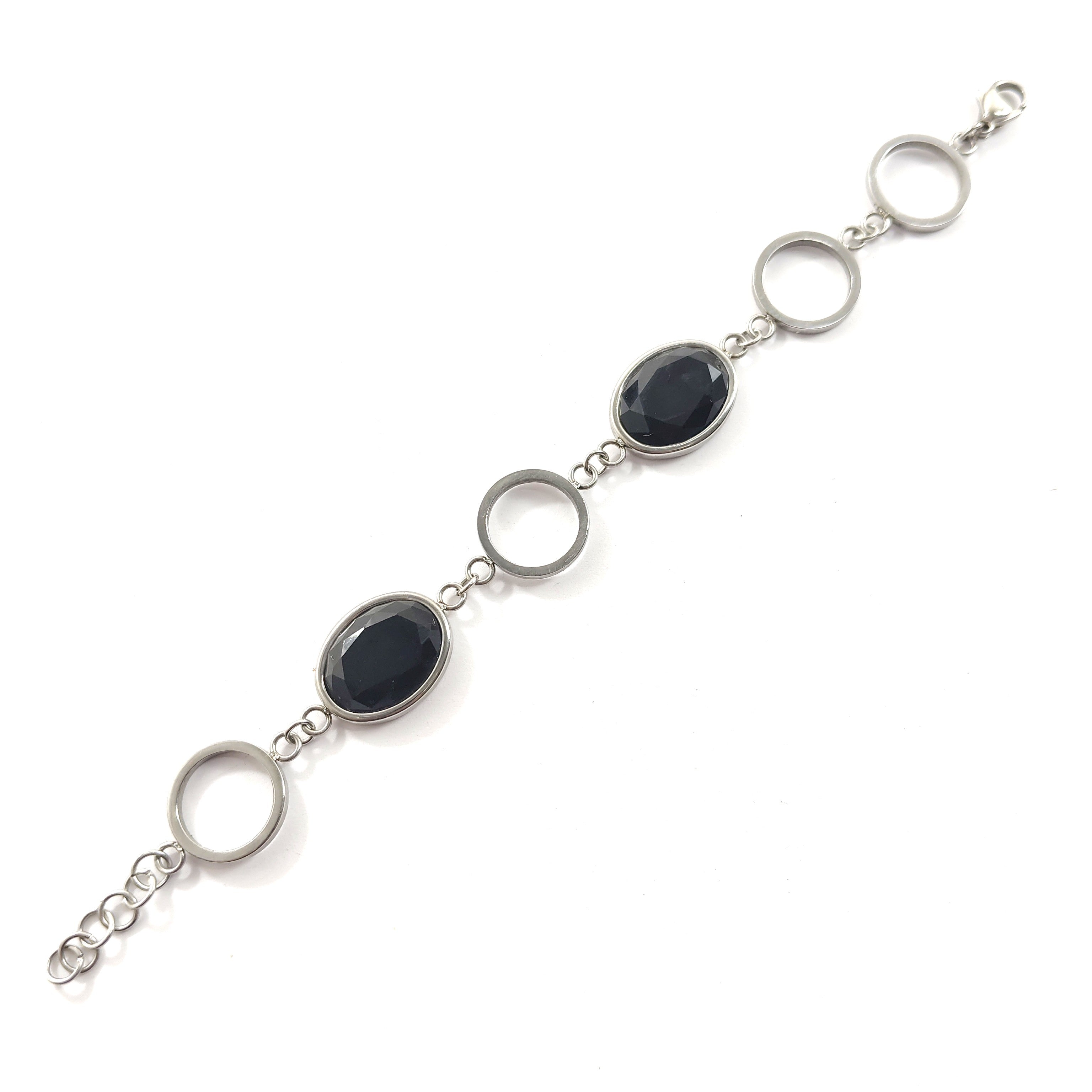 Gourmette Cercle & Ovales Noir en Acier Inoxydable
