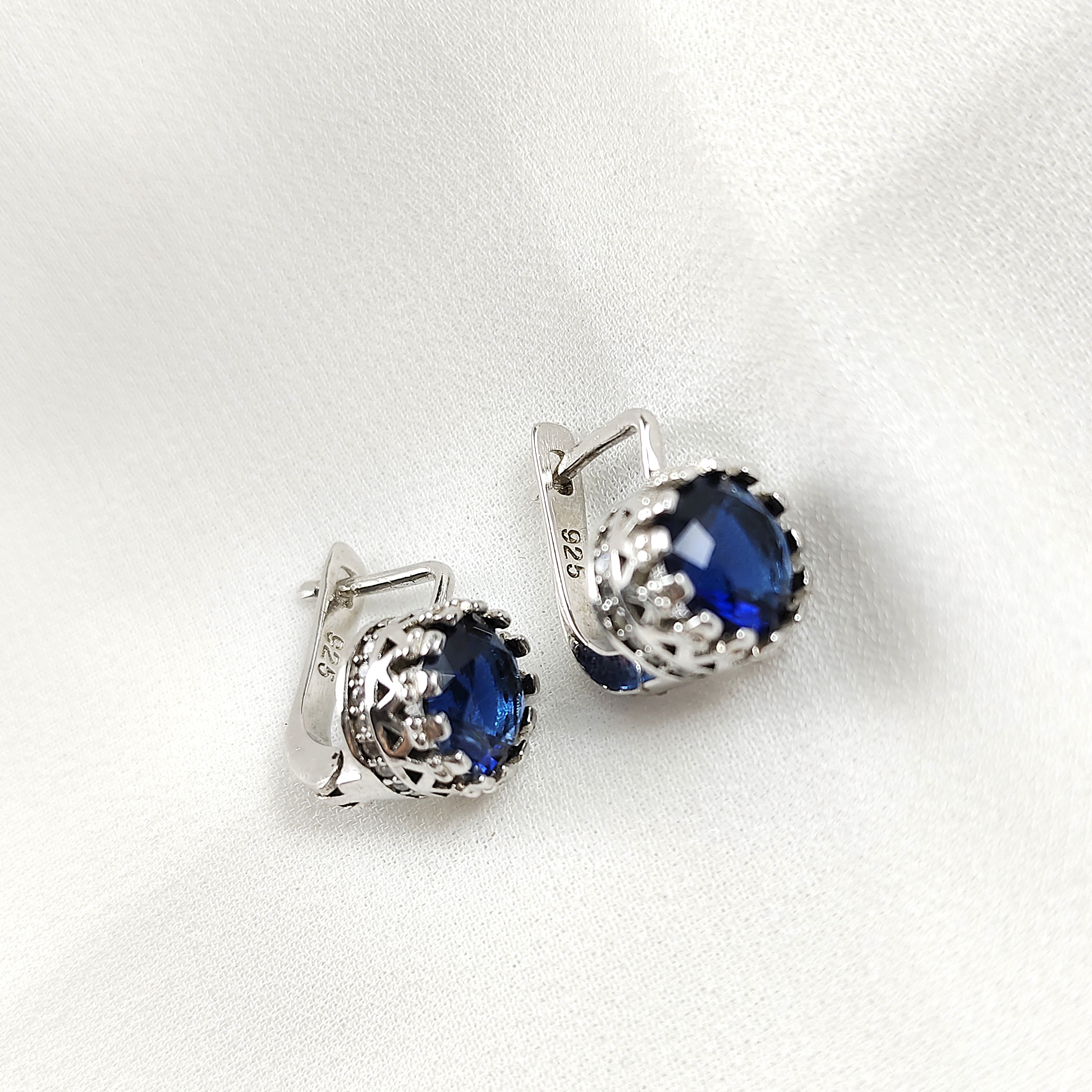 Boucles d’Oreilles en Argent 925 avec Pierre Bleue Royale