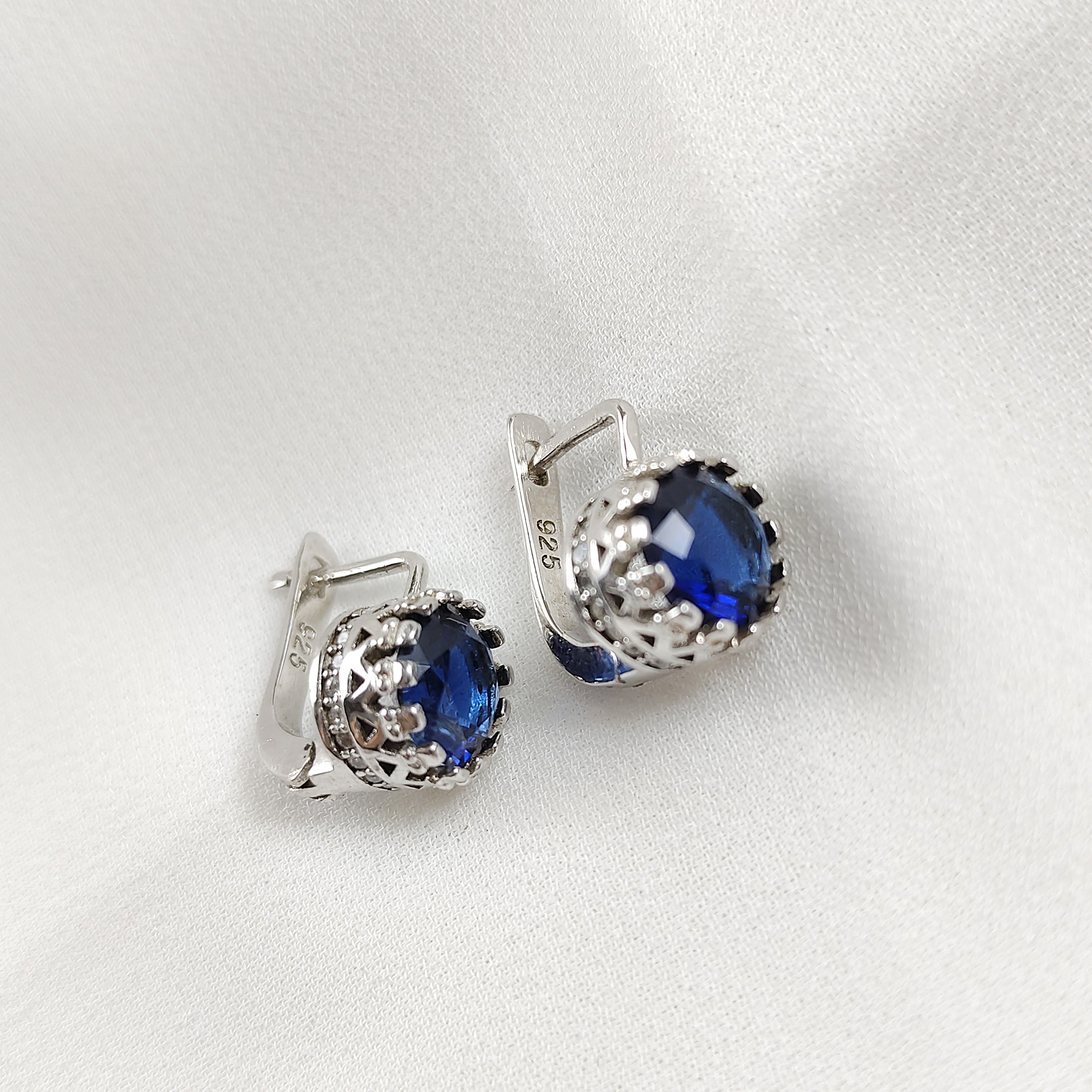 Boucles d’Oreilles en Argent 925 avec Pierre Bleue Royale