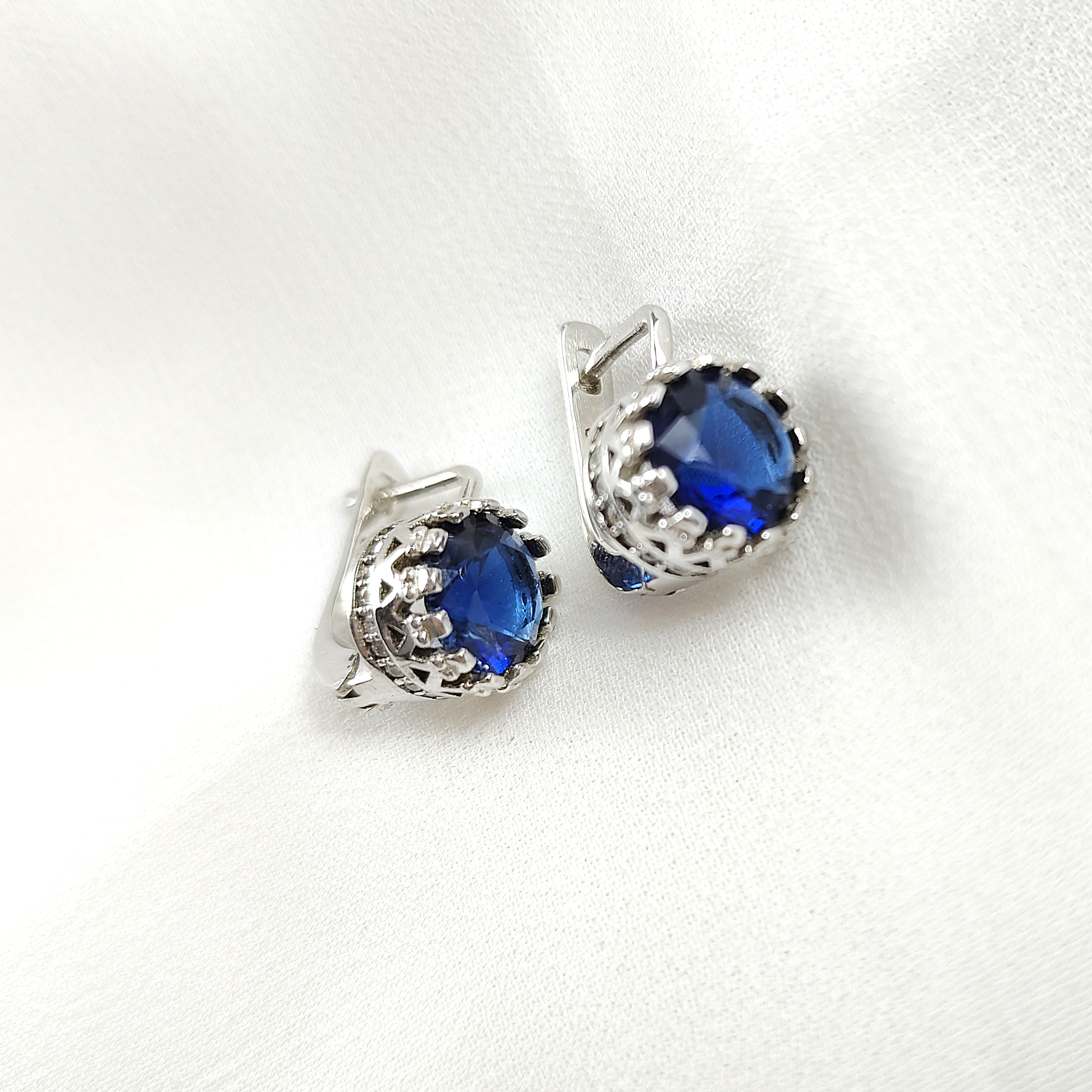 Boucles d’Oreilles en Argent 925 avec Pierre Bleue Royale
