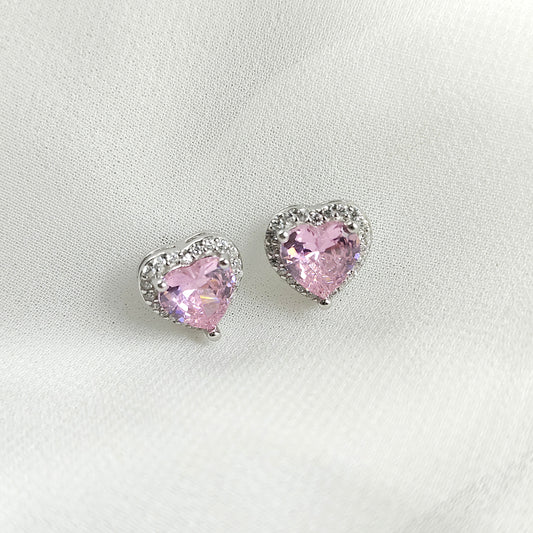 Boucles d’Oreilles Duo Cœur en Argent 925 – Rose & Violet Étincelant