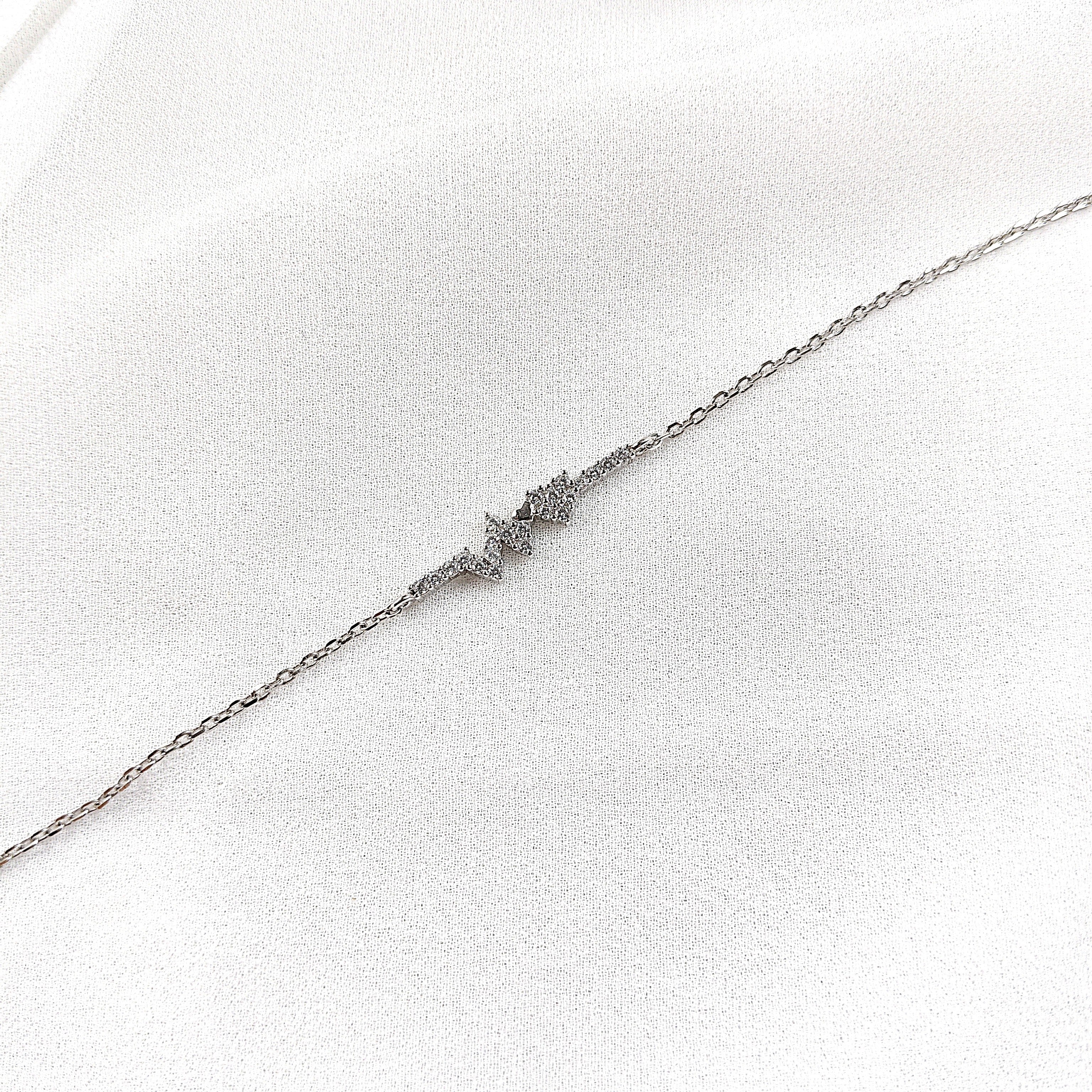 Gourmette en Argent 925 Motif Éclair Pavé de Zircons