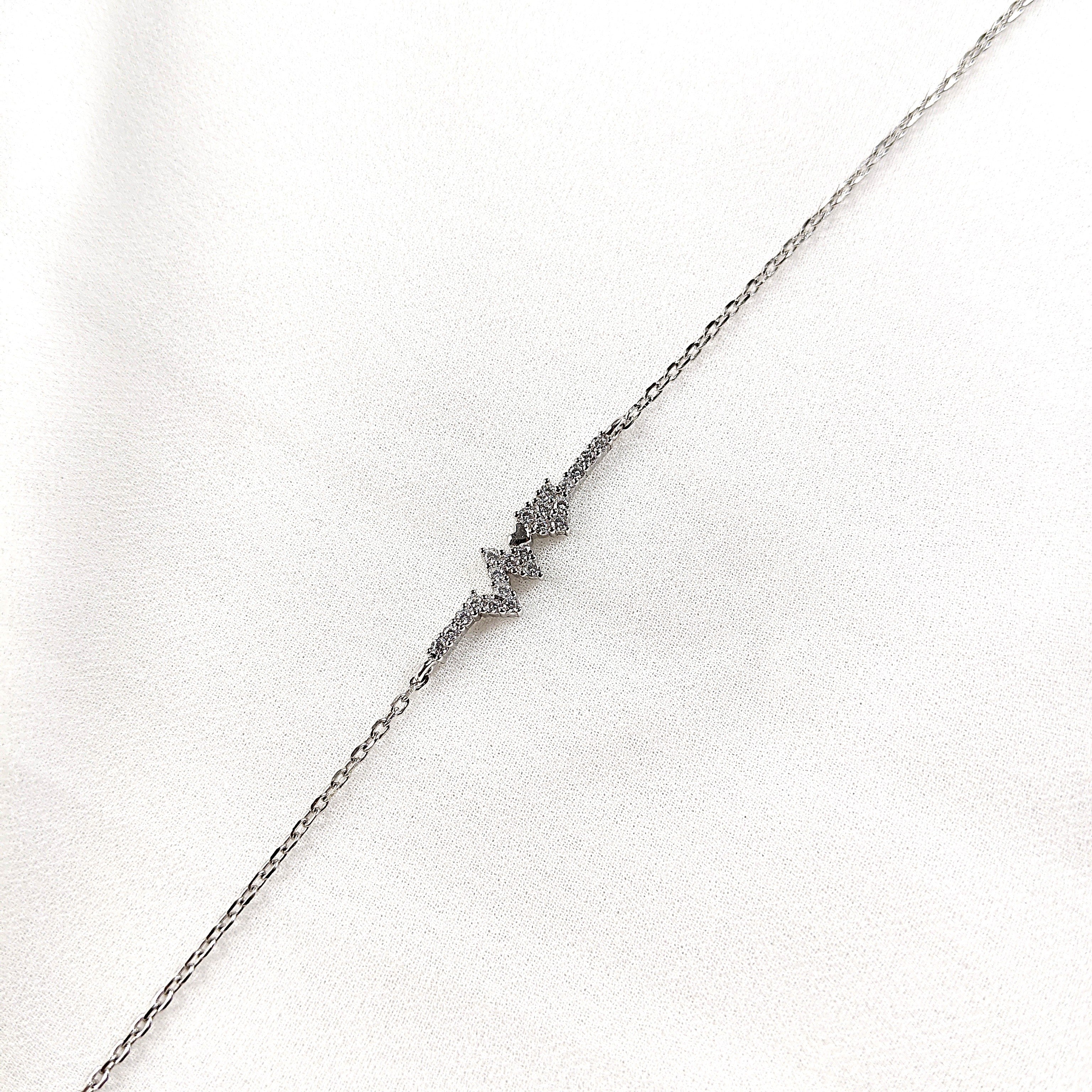 Gourmette en Argent 925 Motif Éclair Pavé de Zircons