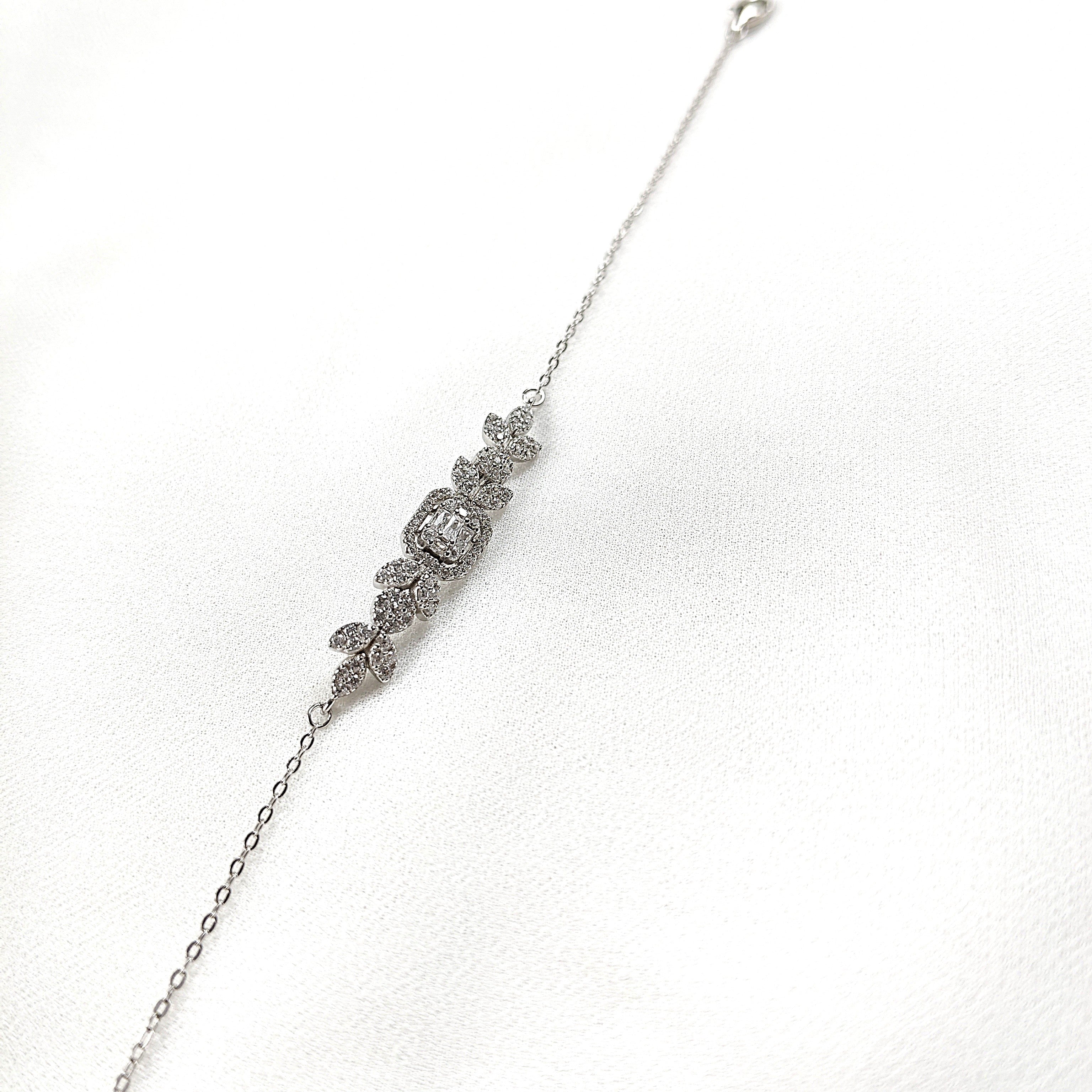 Gourmette en Argent 925 Motif Floral et Zircons
