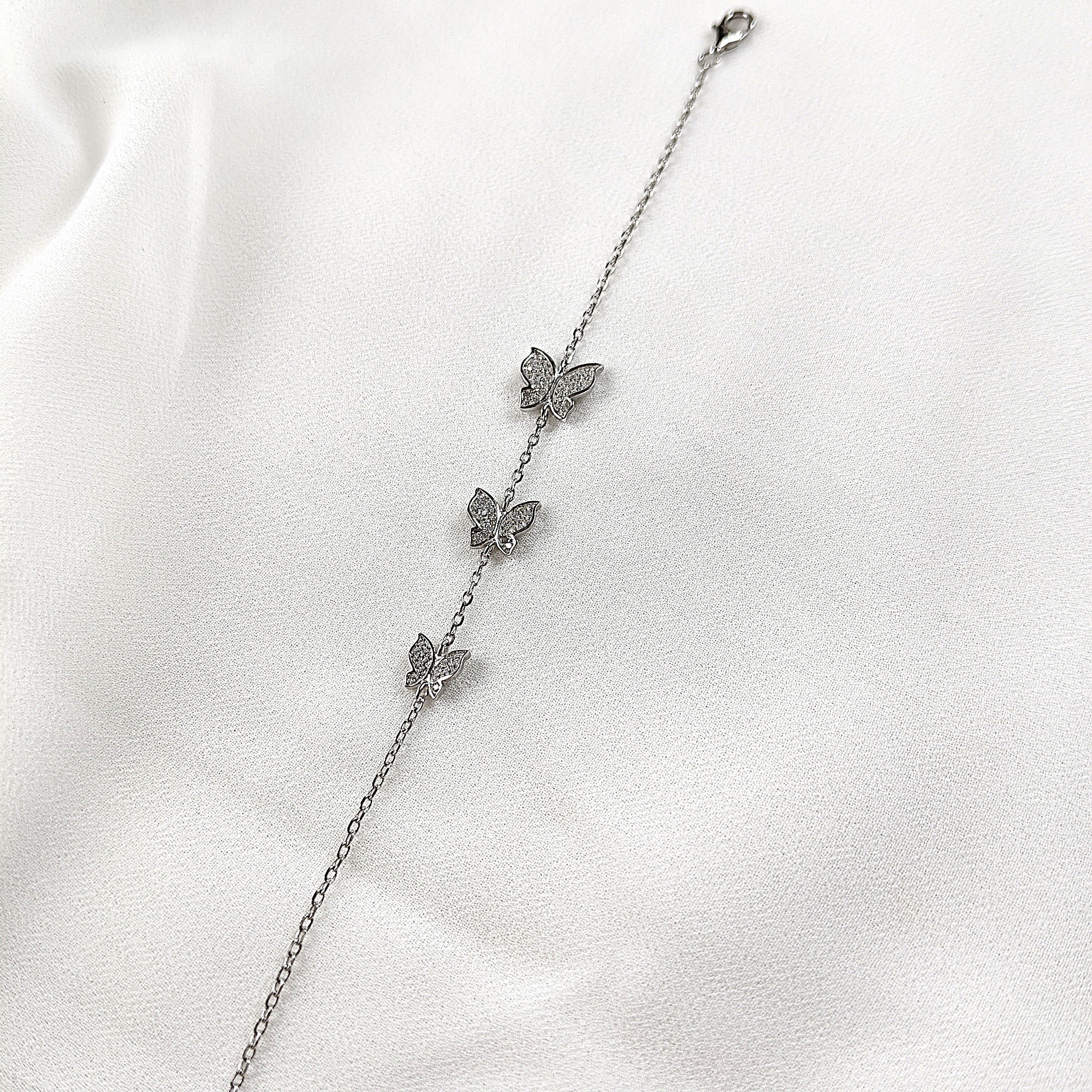Gourmette en Argent 925 Papillons Pavés de Zircons