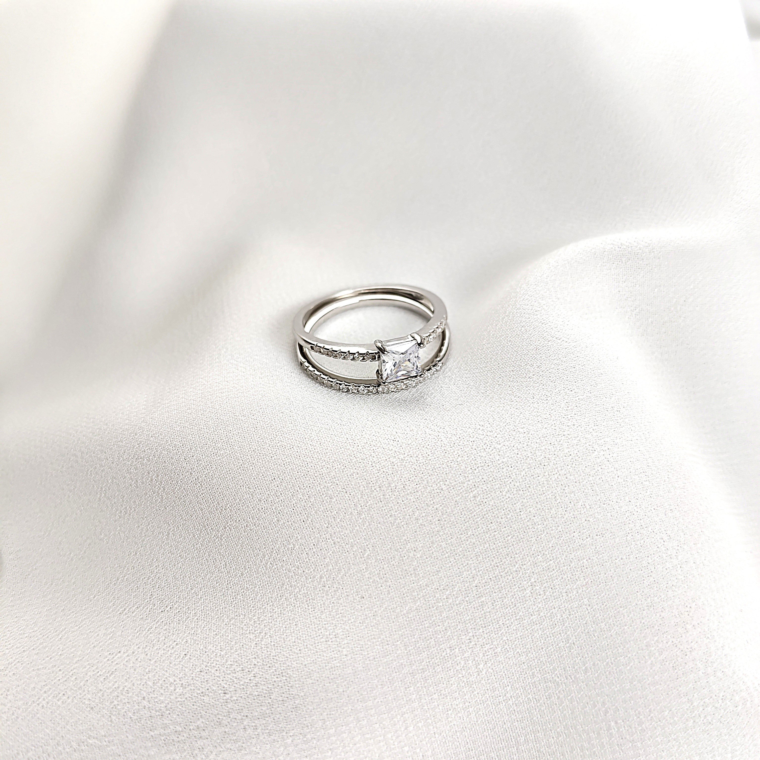 Bagues Alliance & Solitaire en Argent 925 Plaqué Rhodium – Pierre Carrée Zirconn
