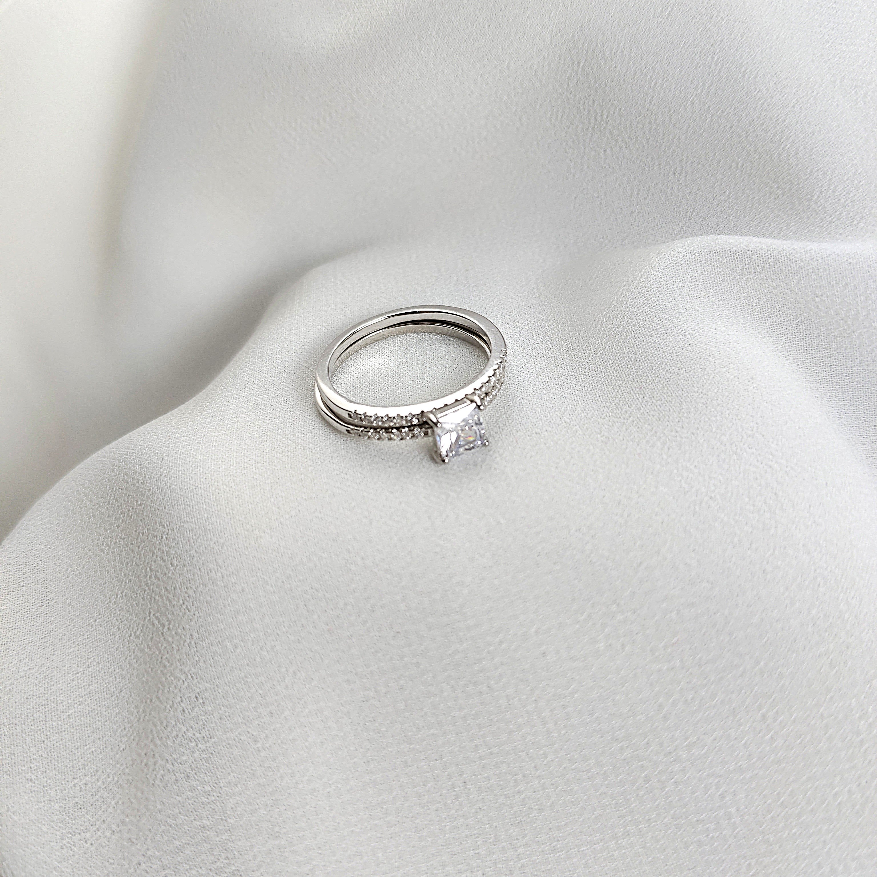 Bagues Alliance & Solitaire en Argent 925 Plaqué Rhodium – Pierre Carrée Zirconn