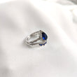 Bague Alliance en Argent Rhodié avec Saphir Bleu Goutte et Zirconium