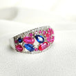Bague en Argent Rhodié Multicolore avec Pierres Roses et Bleues