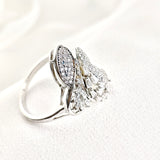 Bague en argent rhodié design papillon pavée de zircons