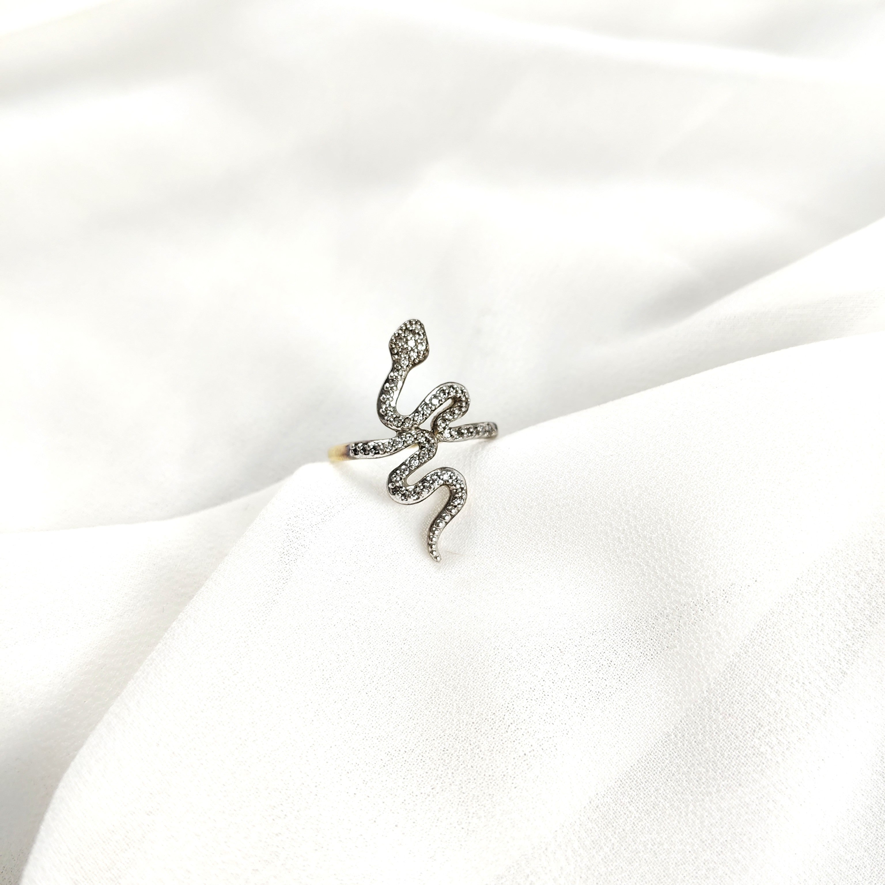 Bague Plaqué Or Serpent avec Zircons
